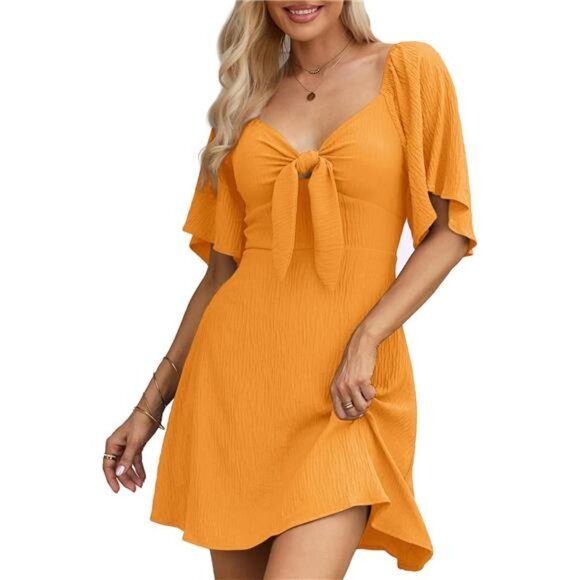 Dresses & Skirts - Womens Dresses 2025 Spring Summer Deep V Neck Elegant Bow tie Mini